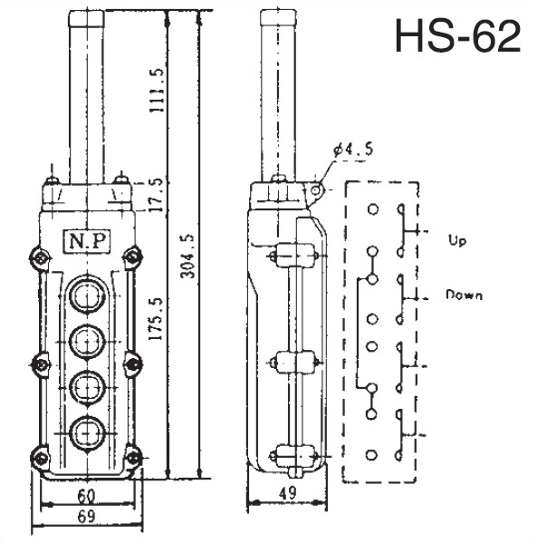 Pendant Switches Dimension HS62