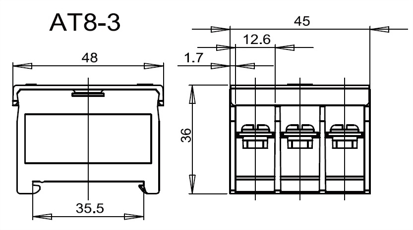 Reihenklemmen der AT-Serie mit DIN-Schienen AT8-3