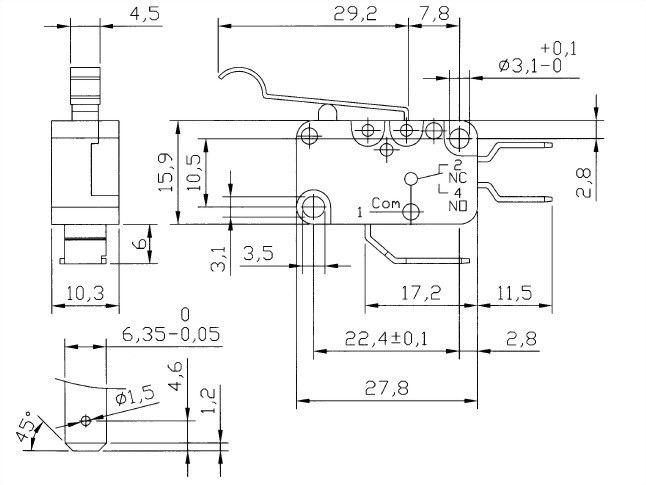 Микропереключатели серии V15 V15-250-04 2