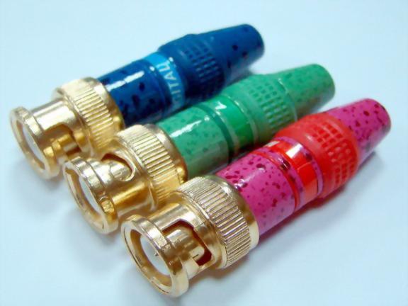 BNC Plug, Screw Type. Red, Green, Blue