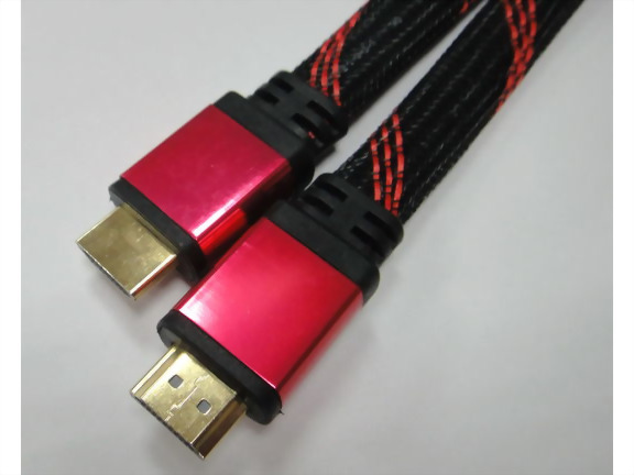 HDMI Male - Male, W/sleeve, Flat Cable (Metal Shell: Red)