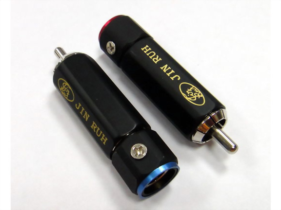 RCA Plug for 8,9mm Cable, Black Handle. Ring: Red, Blue