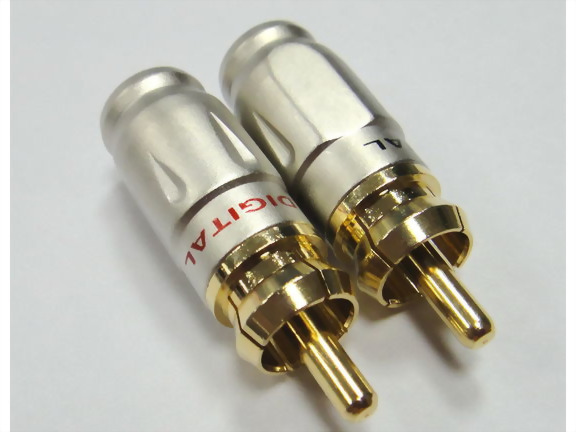 RCA Plug, Grayish Chrome Plated For 5mm Cable Ring: Red, Black.