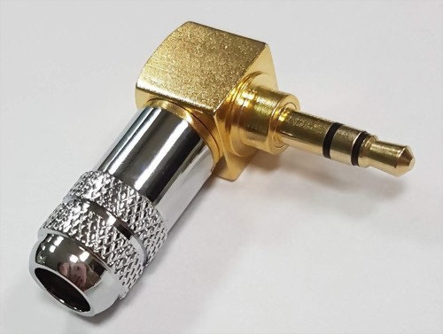 Right Angle 3.5mm Stereo Plug, Pale Chrome Plated Right Angle 3.5mm Stereo Plug, Pale Chrome Plated