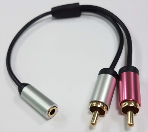 3.5mm Stereo Jack - 2xRCA Plugs, Slim Type (w/stopper)