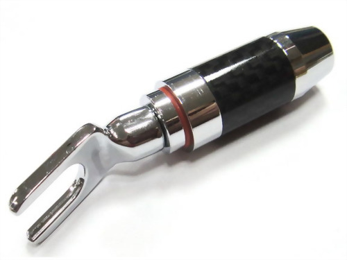 Spade Plug (Screw Type), Carbon Pipe Handle. For 8mm Cable (Red/Black)