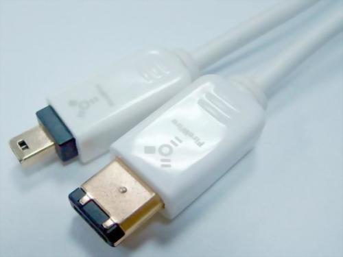 IEEE 1394 Cable, 4P Male - 6P Male, Gold Plating, White IEEE 1394 Cable, 4P Male - 6P Male, Gold Plating, White