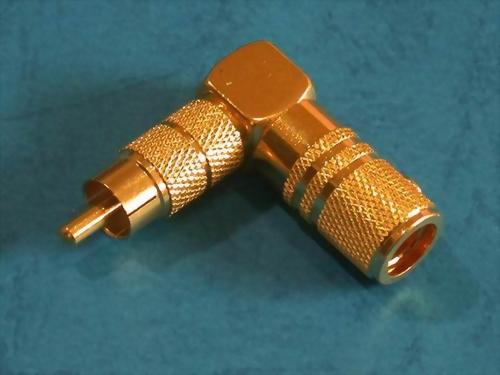 RT. ANGLE RCA PHONE PLUG FOR 7,8MM CABLE, GOLD PLATED