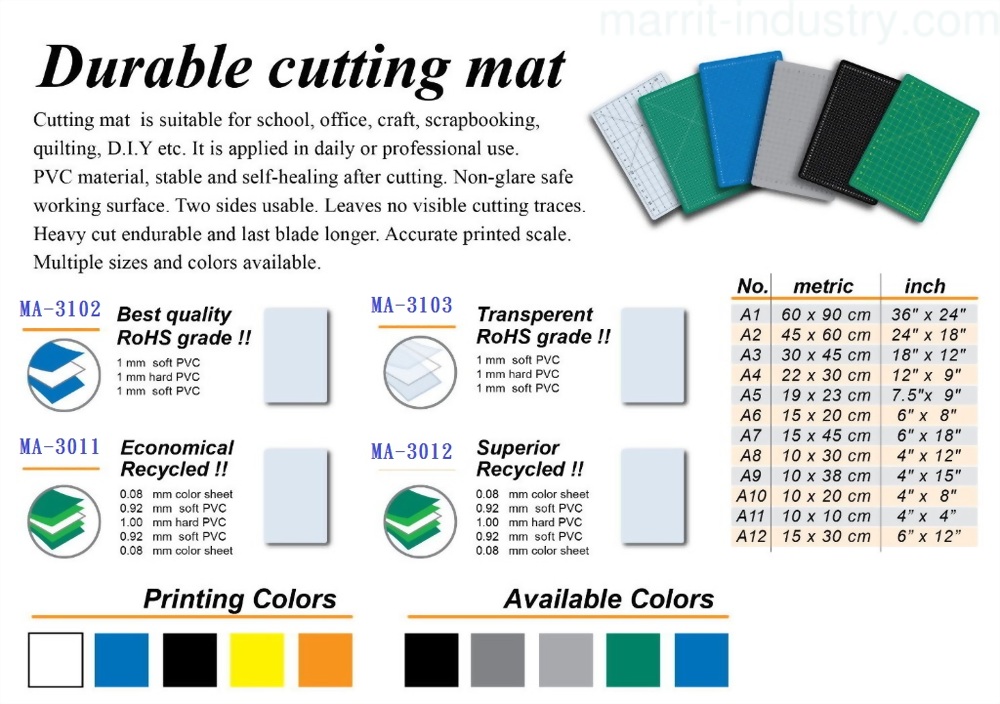 Durable Cutting Mat,  PVC 5 LAYERS CUTTING MAT, MA-3102 , MA-3103 , MA-3011, MA-3012