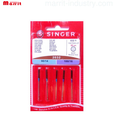 5 ORIGINAL SINGER  HOUSEHOLD SEWING MACHINES NEEDLES 2032 THICKNESS 90/14  100/16 FOR LEATHER 130/705 H LR
