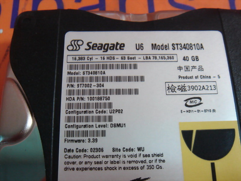 Disque Dur Seagate 40Go IDE 3.5" – ST340810A, 5400RPM, Occasion