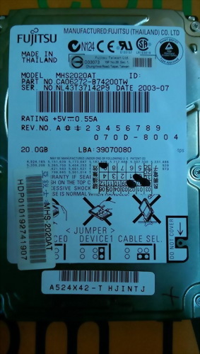 FUJITSU HARD DISK DRIVE 20GB 2.5" MHS2020AT