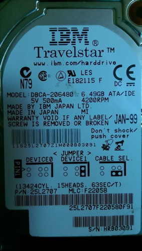 IBM TRAVELSTAR HARD DISK DRIVE 6.4GB 2.5" DBCA-206480