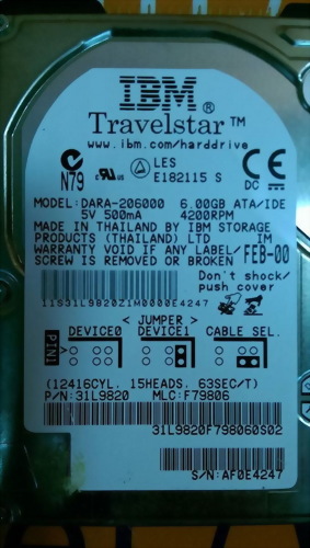 IBM TRAVELSTAR HARD DISK DRIVE 6GB 2.5" DARA-206000
