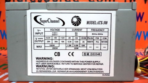 SUPERCHANNEL POWER SUPPLY ATX-300 POWER SUPPLY ATX300W