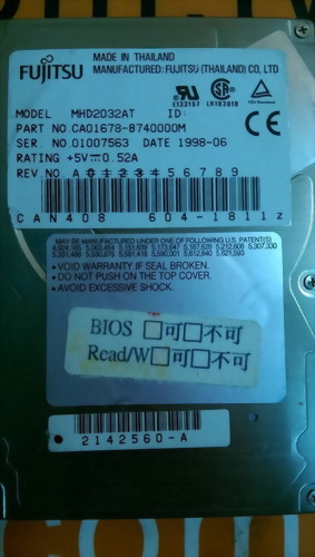 HITACHI HARD DISK DRIVE MHD2032AT