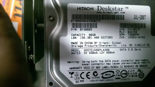 HITACHI HDS721680PLA380 80GB 7200RPM 3.5" HARD DRIVE