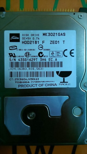 TOSHIBA HARD DISK DRIVE HDD2181 30GB 2.5" MK3021GAS