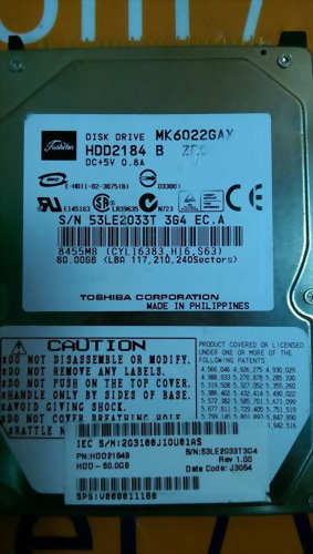 TOSHIBA HARD DISK DRIVE HDD2184 60GB 2.5" MK6022GAX