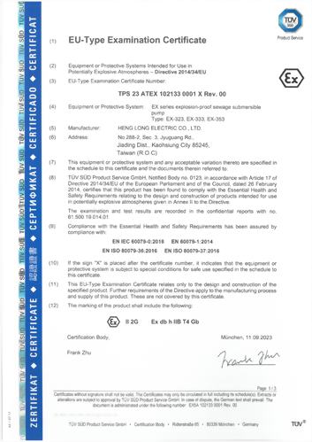 ATEX Explosion Proof Certificate