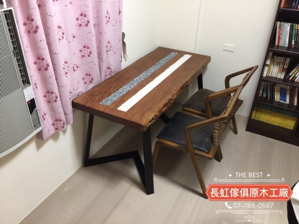 櫻桃木黑白石禪風桌椅組