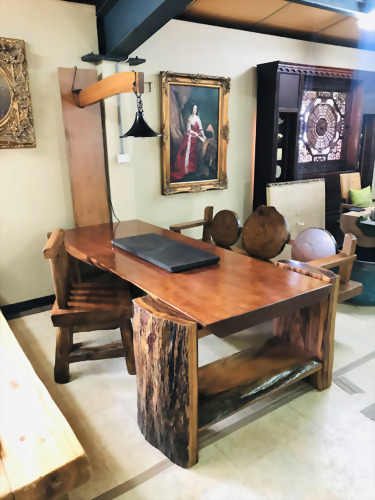 自然邊樹皮泡茶休閒桌