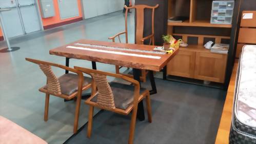 櫻桃木黑白石禪風桌椅組