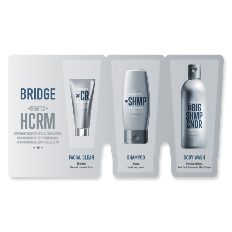 美妝試用包 保養試用包 造型鋁袋 三連包+廣告區 多元專業樣板