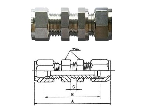BULKHEAD UNION Tube to Tube (includes body, nuts, locknut and ferrules)