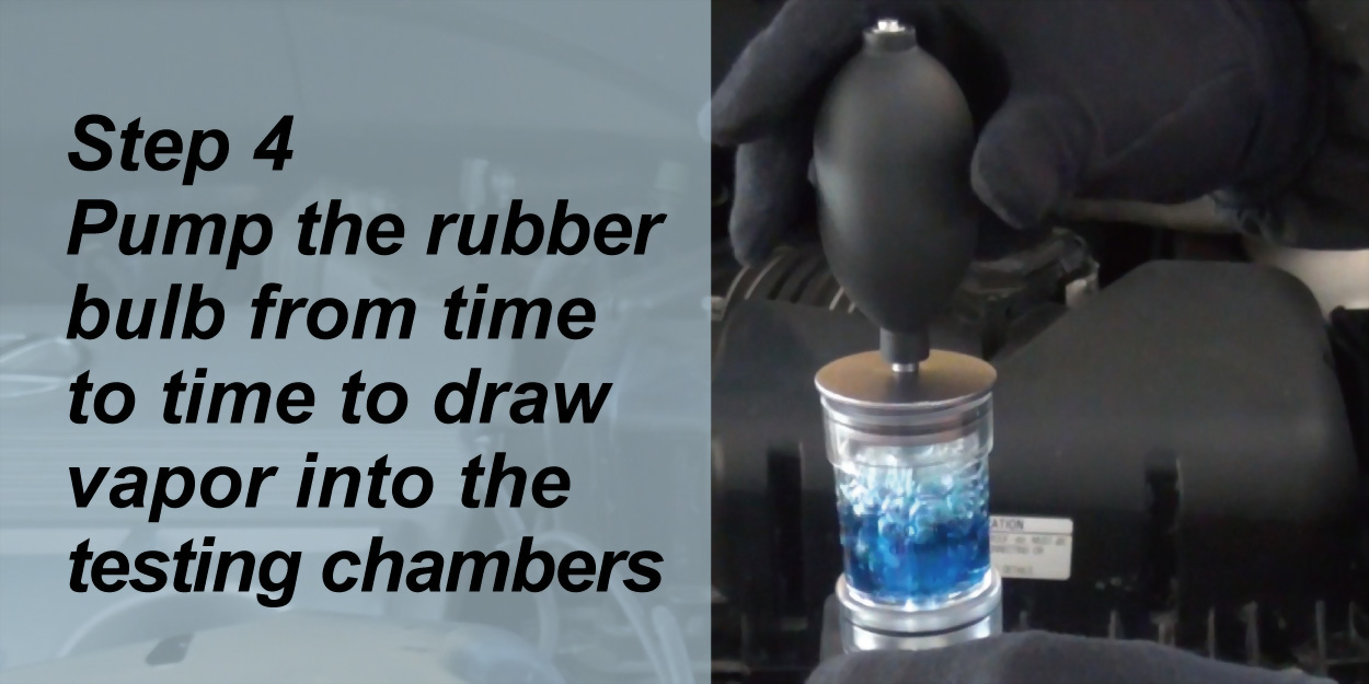 vacuum pump draws vapors through the indicating fluid for testing