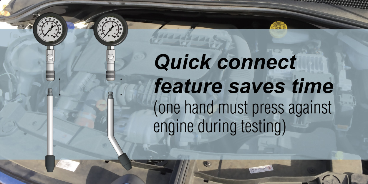 Gasoline compression tester with quick connect