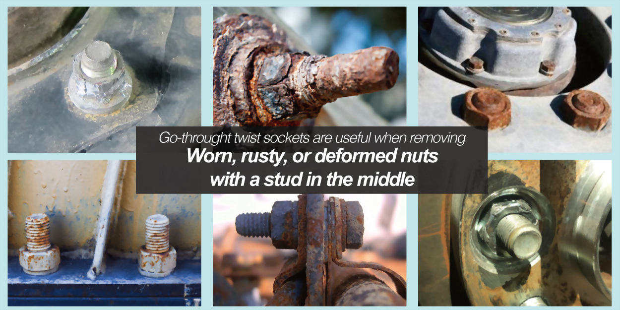 go-thru socket for removing worn, rusty and deformed nuts