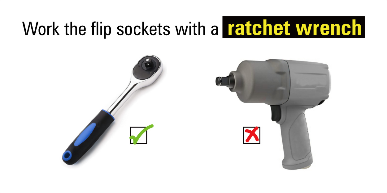 Ratchet wrench to work with deep flip socket not with an impact wrench