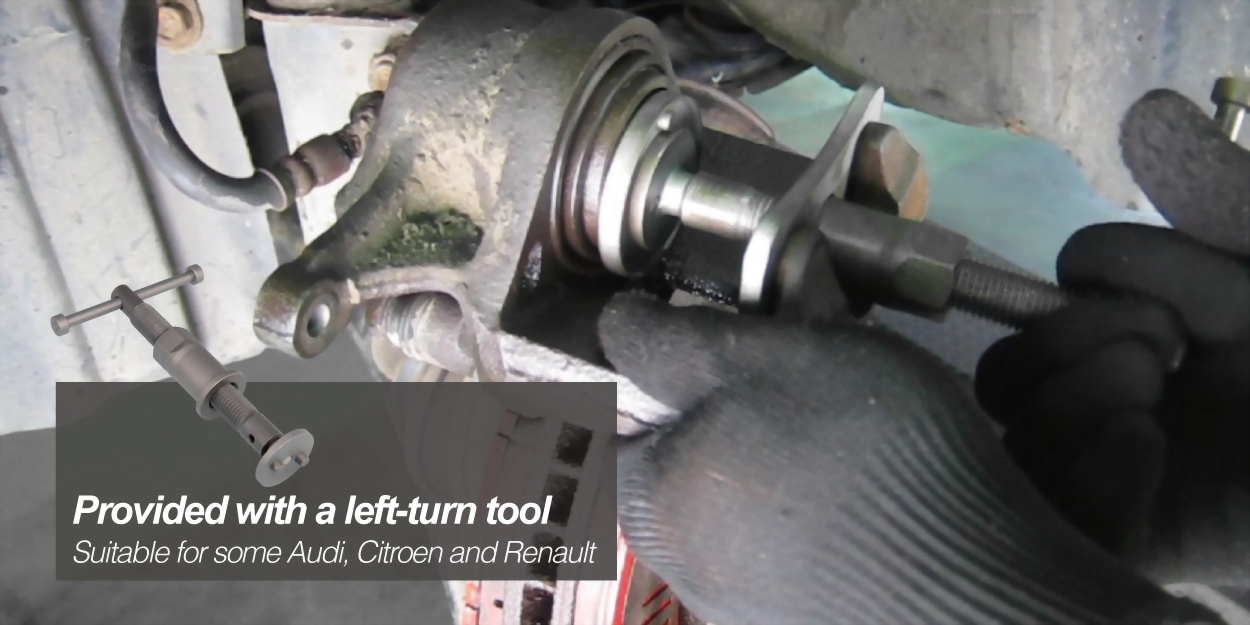 rotates and depresses caliper pistons back into caliper when changing brake pads