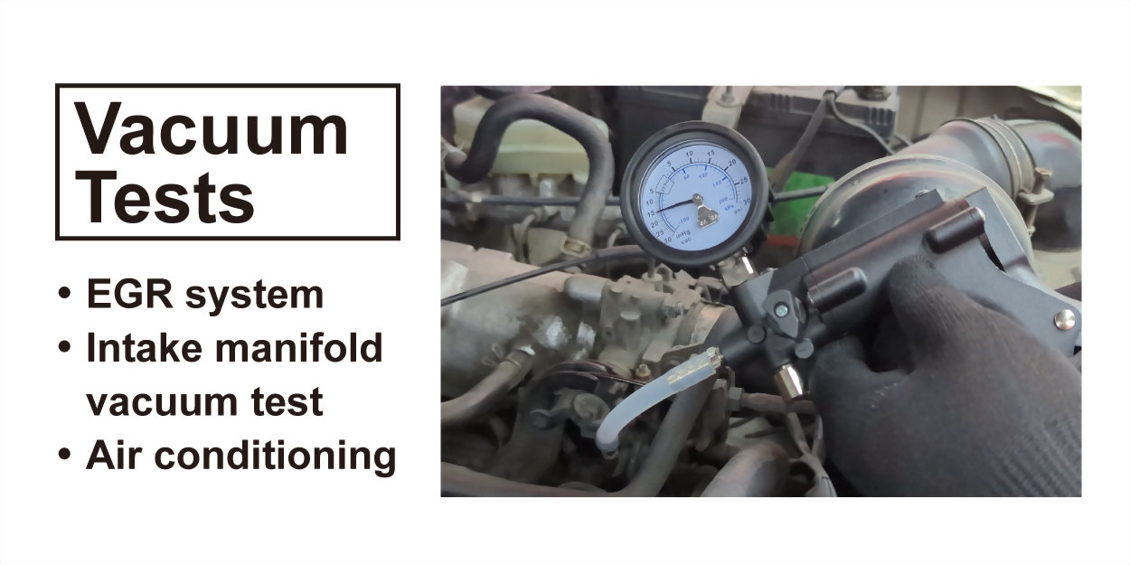 Multi-functional handheld vacuum pump tester is designed to test essential vehicle settings and operations. By using the included accessory caps and fittings, it can also be used as a brake bleeder.