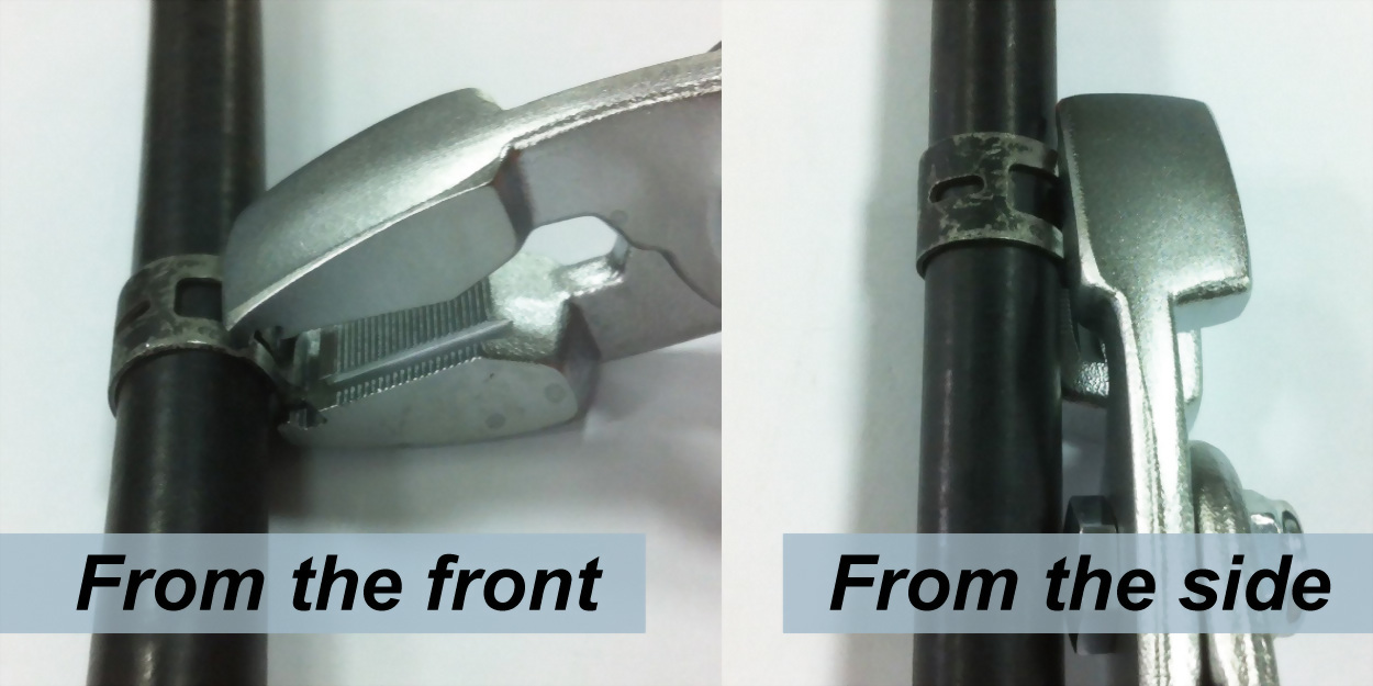 tool can grip hose clamps from the front or the sides tool can grip hose clamps from the front or the sides