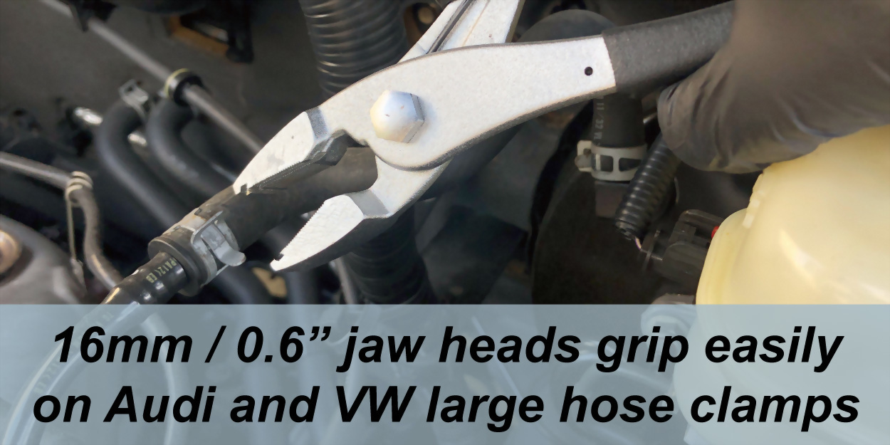 Large jaw head allows easy removal of clamps Large jaw head allows easy removal of clamps