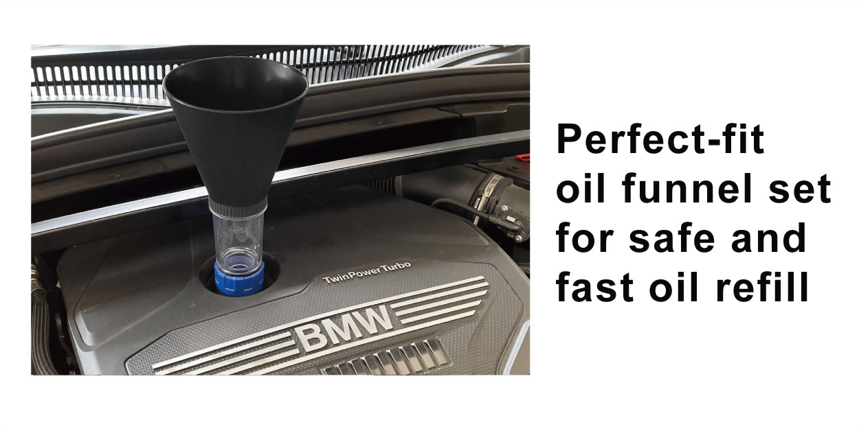 oil funnel with no spill at all German works mechanical oil filter change