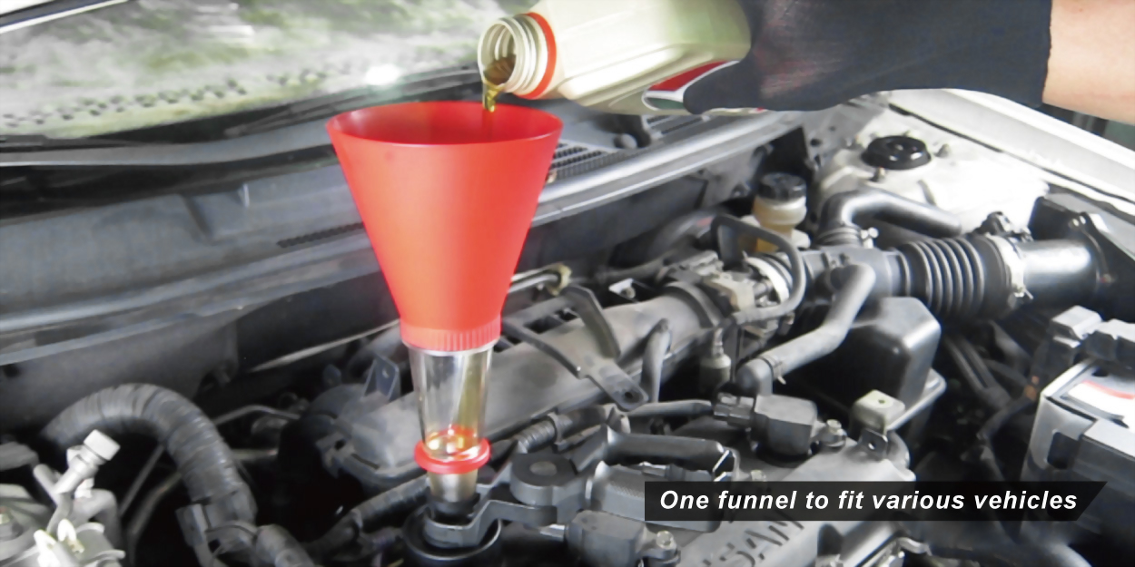 Funnel doesn't need to be held leaving you with both hands free to open oil bottles and refill the engine
