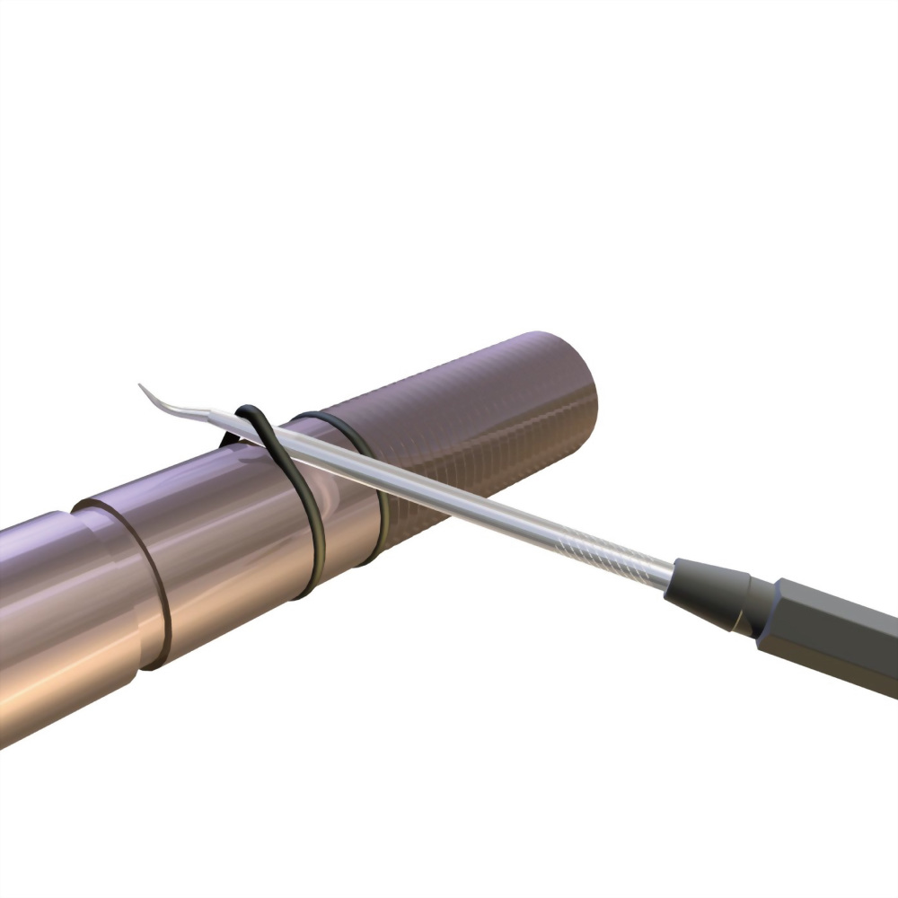 Simply insert the tip of the tool behind