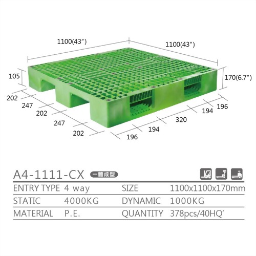 Three-runner Blue Plastic Pallet