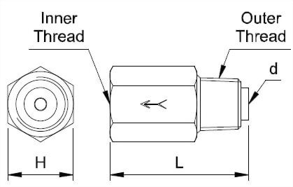 one-way-flow-straight-adapter Dimensional-Drawing