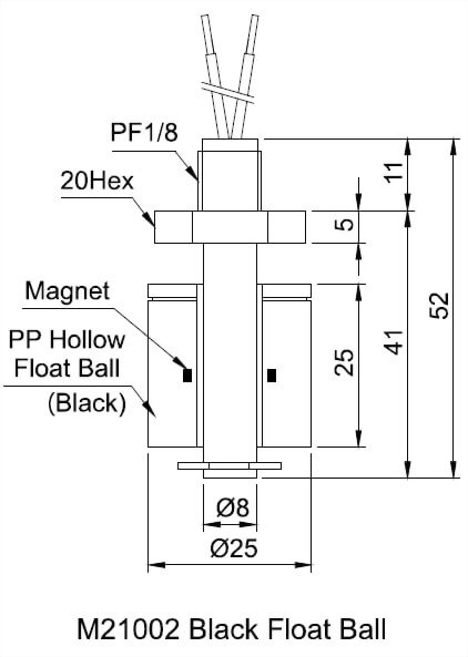 Black Float Ball Dimensional Drawing