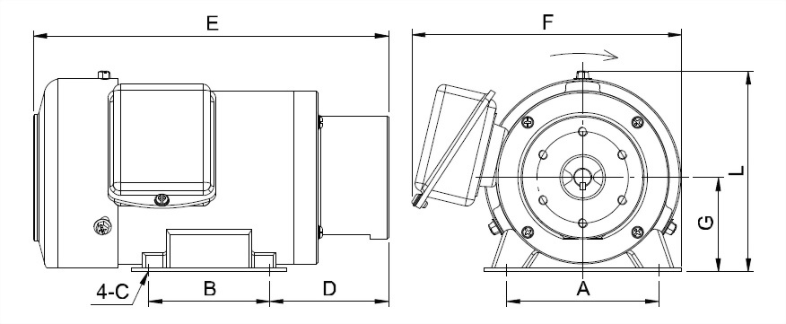 鐵殼臥式連軸馬達外型圖