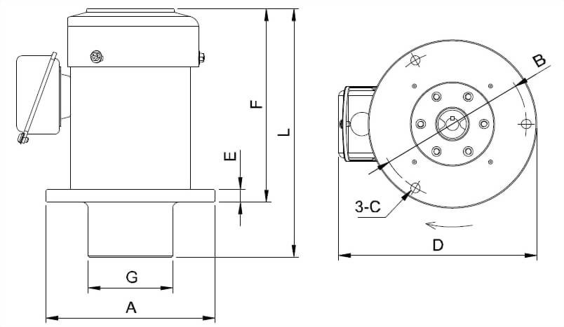 鐵殼立式連軸馬達外型圖
