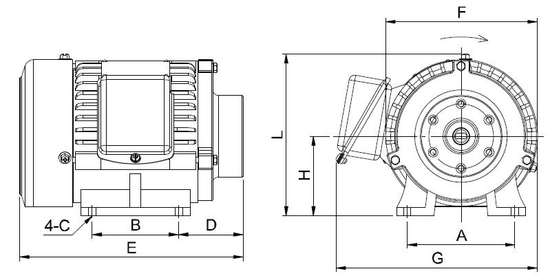 銑殼臥式直結馬達外型圖
