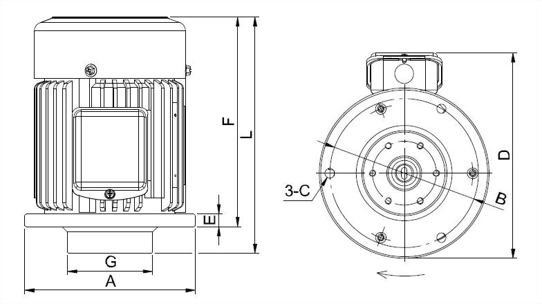 銑殼立式直結馬達外型圖
