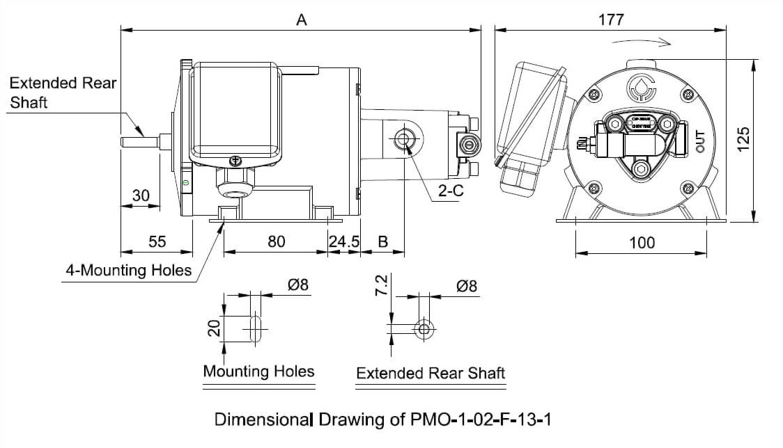 integrated-motor-with-oil-pump Dimensional Drawing