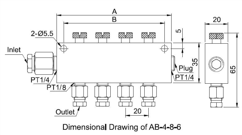 ab type adjustable distributor dimensional drawing