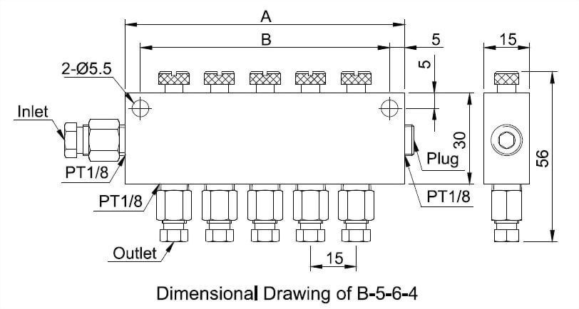 B type Adjustable Distributor Dimensional Drawing